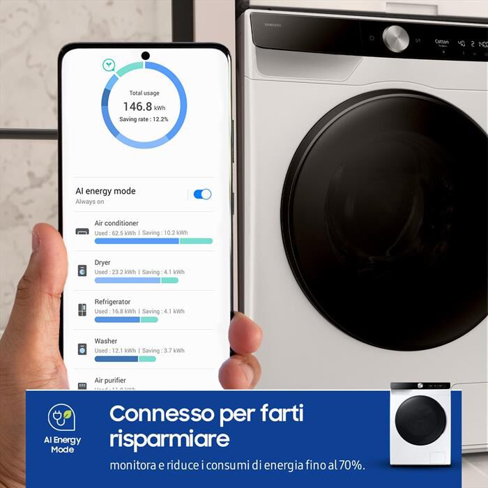 SAMSUNG - Lavasciuga 11/6 Kg WD11DG6B85BKU3 Classe A-bianca con oblò e display nero