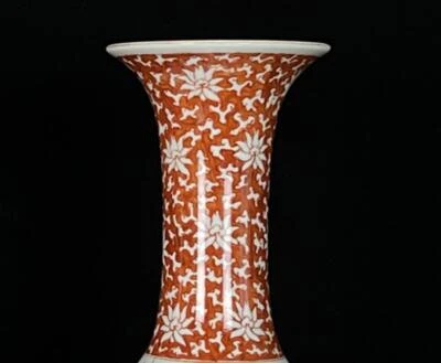 Kangxi Signed Old Chinese Iron Red Vase W/ dragon N513