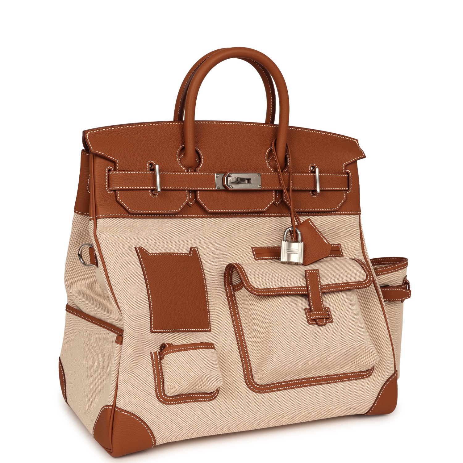 HERMÈS Birkin Cargo HAC 40 Gold Togo, Ecru-Beige Cargo H Canvas Palladium Hardware