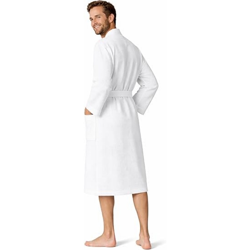Turkish Linen Men's Waffle Bathrobe Lightweight Kimono Spa Robe