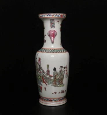45.5CM Yongzheng Signed Antique Chinese Famille Rose Vase W/figure