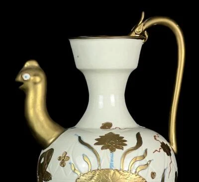 31CM Old Chinese Ding Kiln White Glaze Teapot w/fish N817