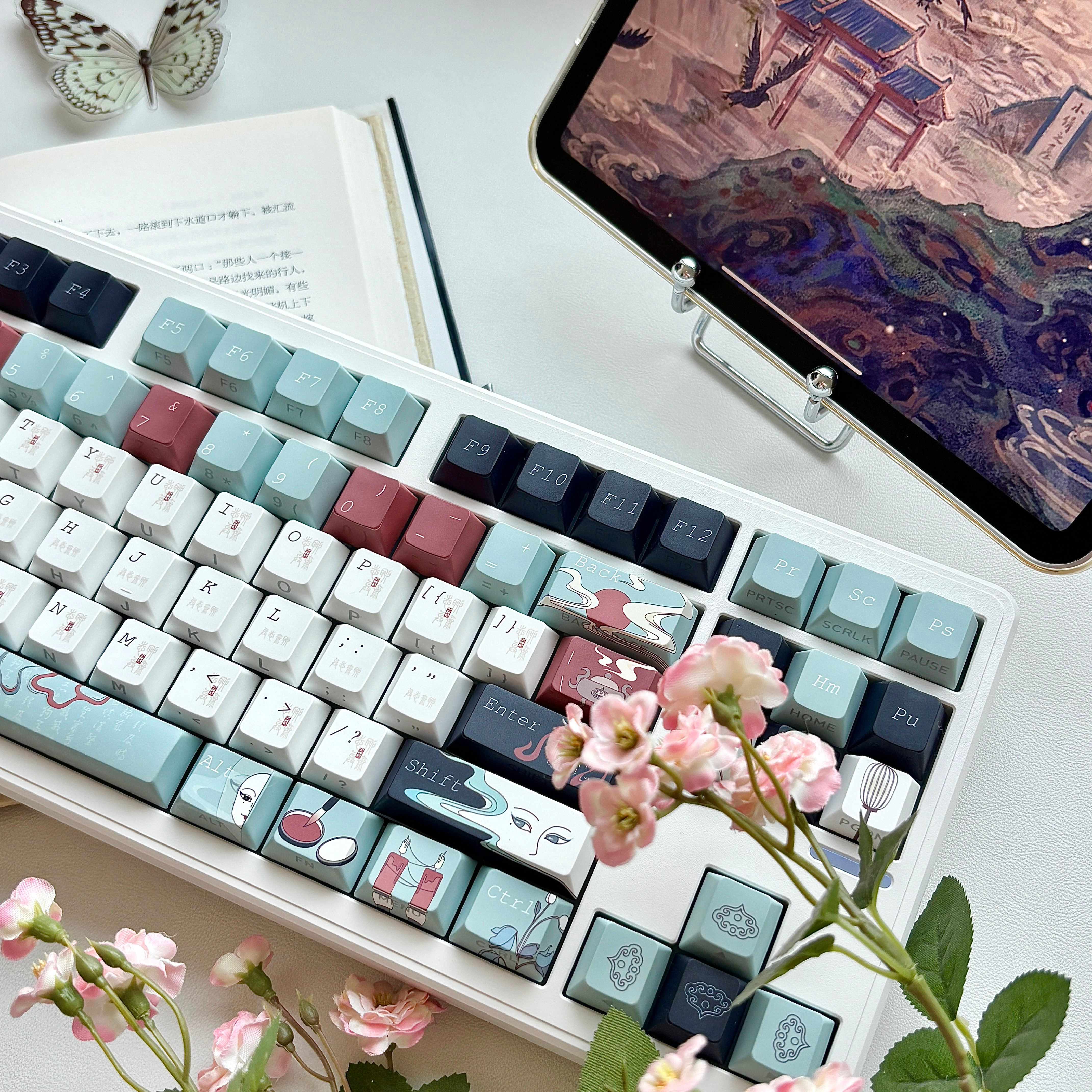 Liaozhai Double-Printed Shine-Through Keycap Set – Cherry Profile PBT 5-Side Dye-Sublimation Mini Kit – Compatible with Mad Catz & Wooting