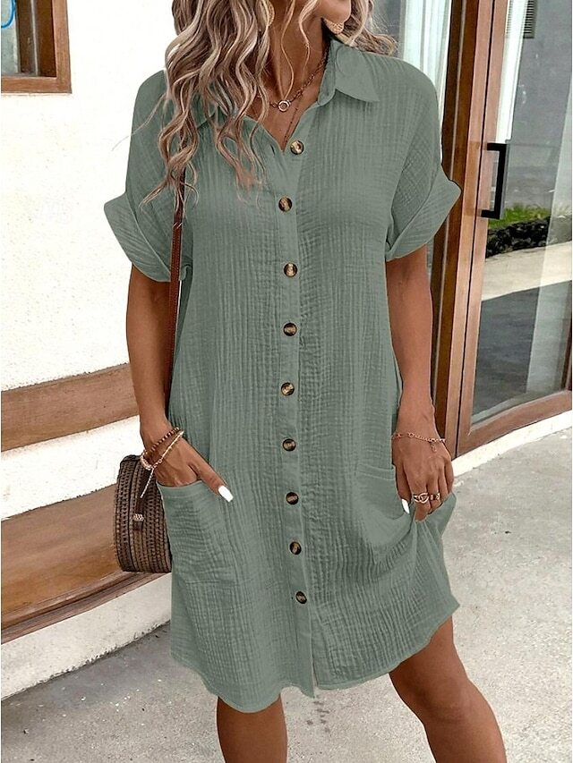 Women's Shirt Dress Mini Dress Button Pocket Vacation
