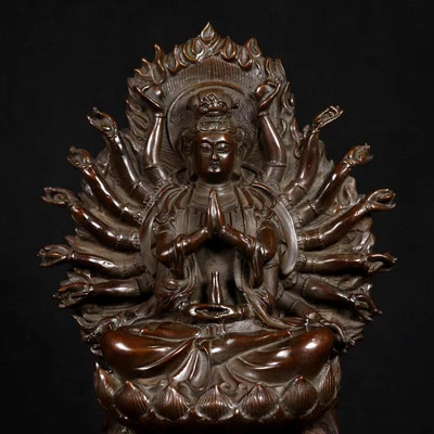 30CM Qianlong Signed Old Chinese Copper Statue w/Buddha N4211