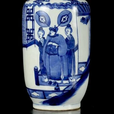 Kangxi Signed Old Chinese Blue & White Porcelain Vase w/ figure CK679