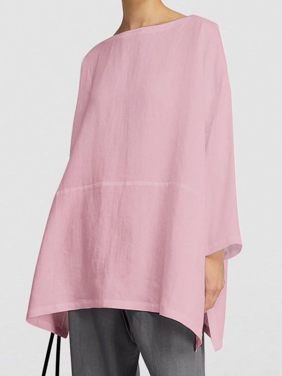 Cotton And Linen Boat Neck Shirt