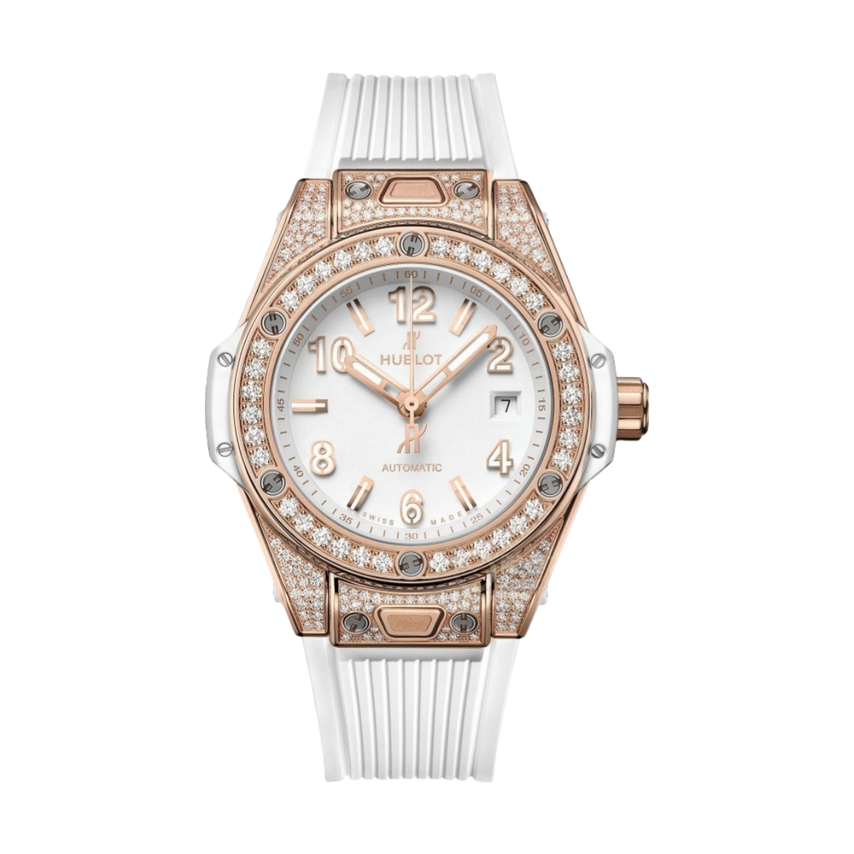 Hublot Big Bang One Click 33mm 485.OE.2080.RW.1604 King Gold Diamond Pave Automatic White Dial  Ladies Watch