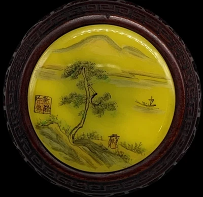 Old Chinese Wood Base W/landscape N4230