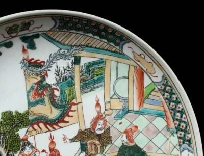 Kangxi Signed Old Chinese Famille Rose Dish W/figures