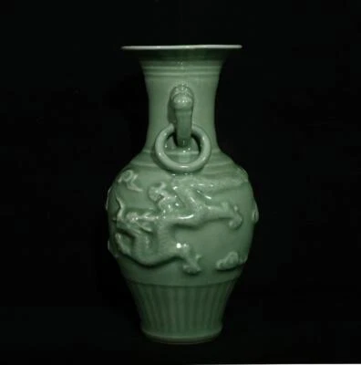 Old Chinese Longquan Kiln Vase w/dragon ear N3015