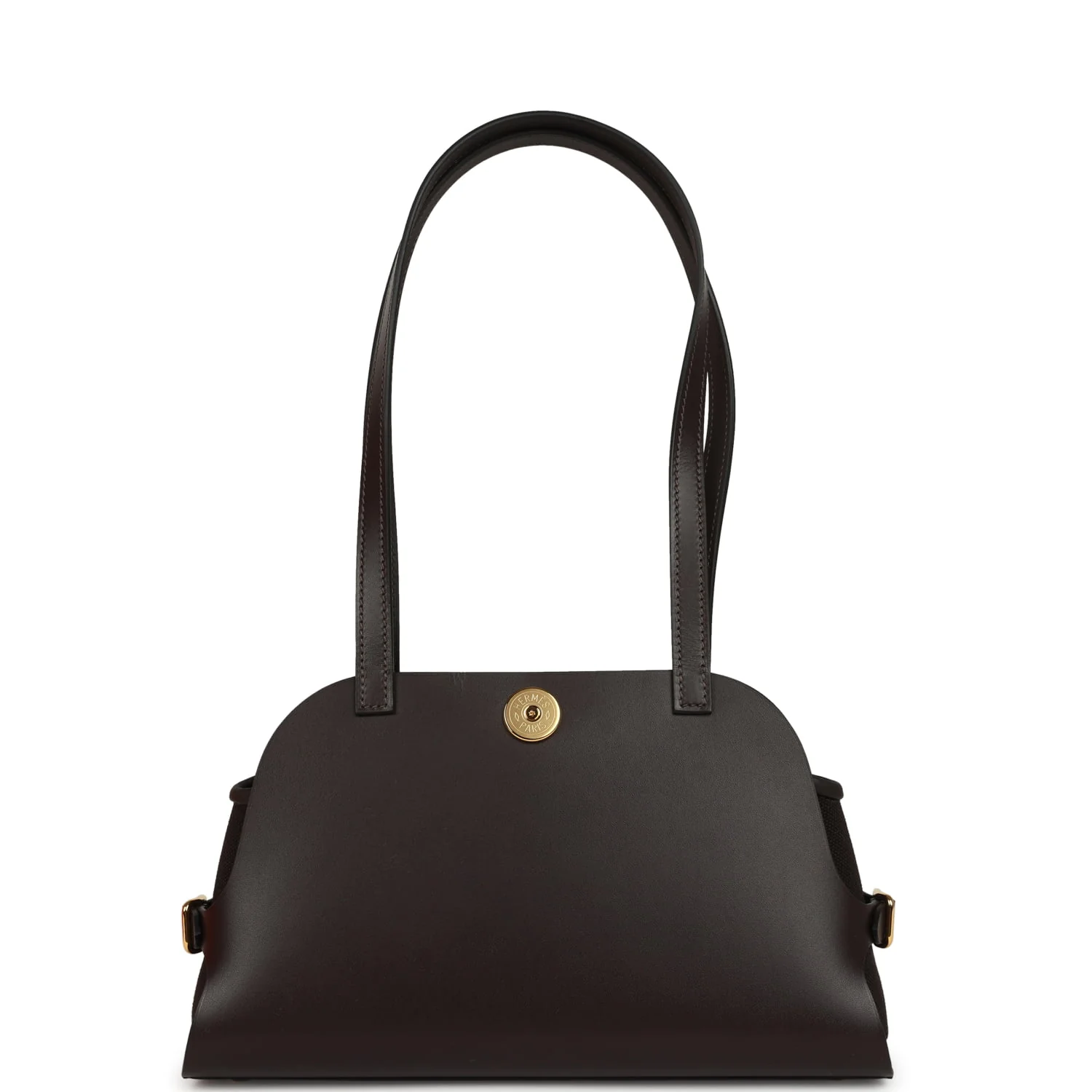 Hermes Tablier Sellier Ebene Vache Hunter, Swift, Toile Militaire Gold Hardware