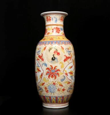 46CM Qianlong Signed Antique Chinese Five Colors Porcelain Vase w/ phoenix