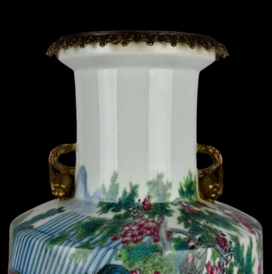 68CM Qianlong Signed Old Chinese Famille Rose Vase w/figure N3977