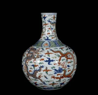 45CM Jiajing Singed Old Chinese Doucai Vase W/dragon N3390
