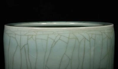 Qianlong Signed Old Chinese Guan Kiln White Glaze Brush Washer w/poem N2976