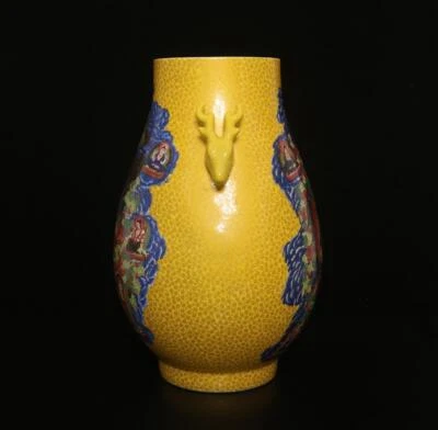 38.5CM Qianlong Signed Old Antique Chinese Famille Rose Vase W/Buddha