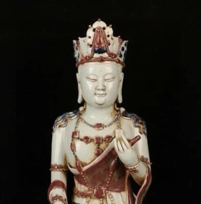 62CM Old Chinese Underglaze Red Statue w/Guanyin Buddha N1587