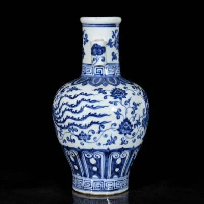 29CM Xuande Signed Old Chinese Blue&White Vase W/phoenix N3547