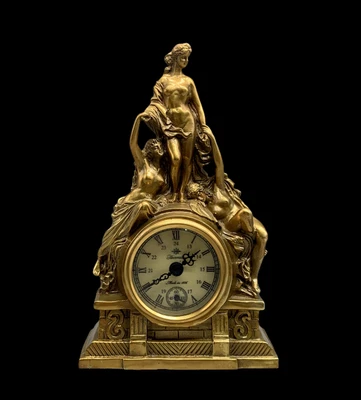 29CM Old Chinese Copper Statue Clock w/lady N4219