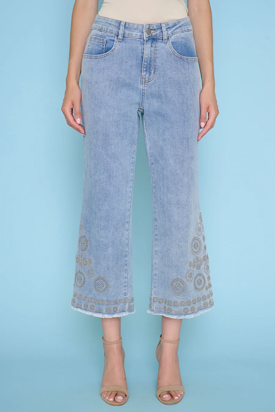 Wide-Leg Embroidered Cropped Jeans