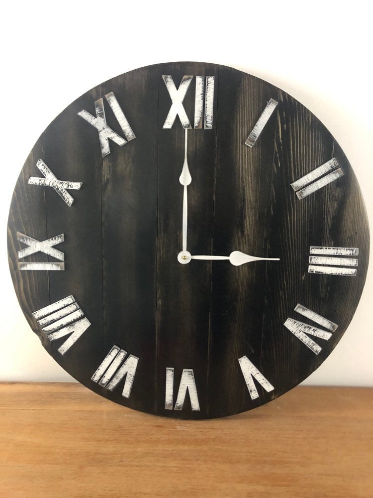 24′′ Black and White Distressed Clock