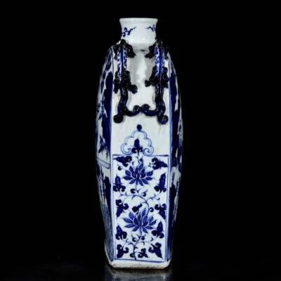 38CM Old Chinese Blue & White Porcelain Vase w/figure N3667