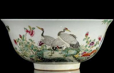 Yongzheng Signed Old Chinese Famille Rose Bowl W/bird N1303
