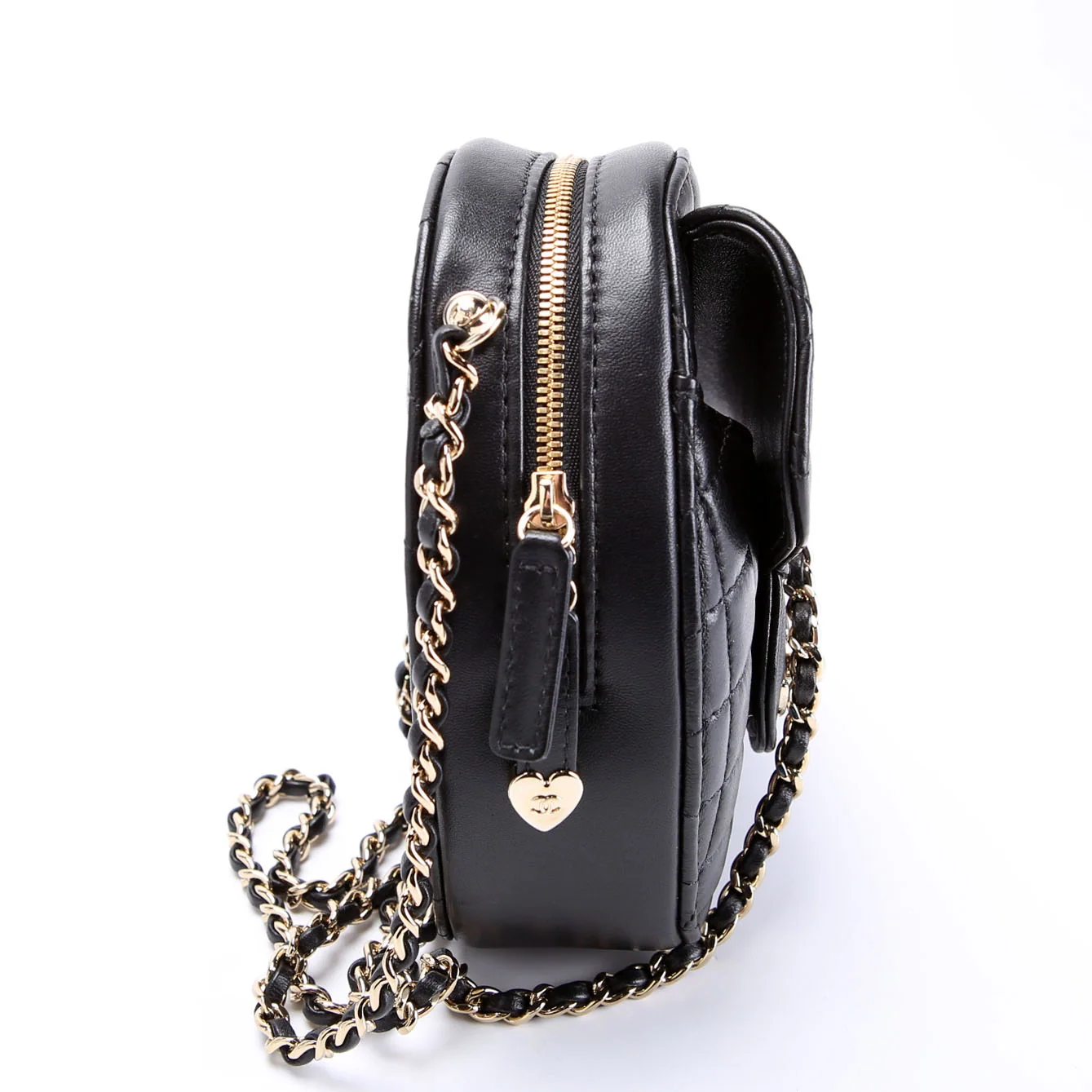 CHANEL CC In Love Heart Clutch With Chain Quilted Lambskin RFID Black