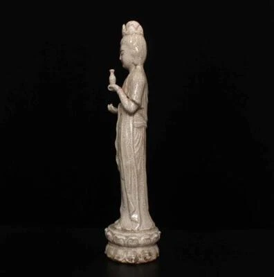 43CM Old Fine Chinese Ge Yao Ge Kiln Statue w/ Buddha