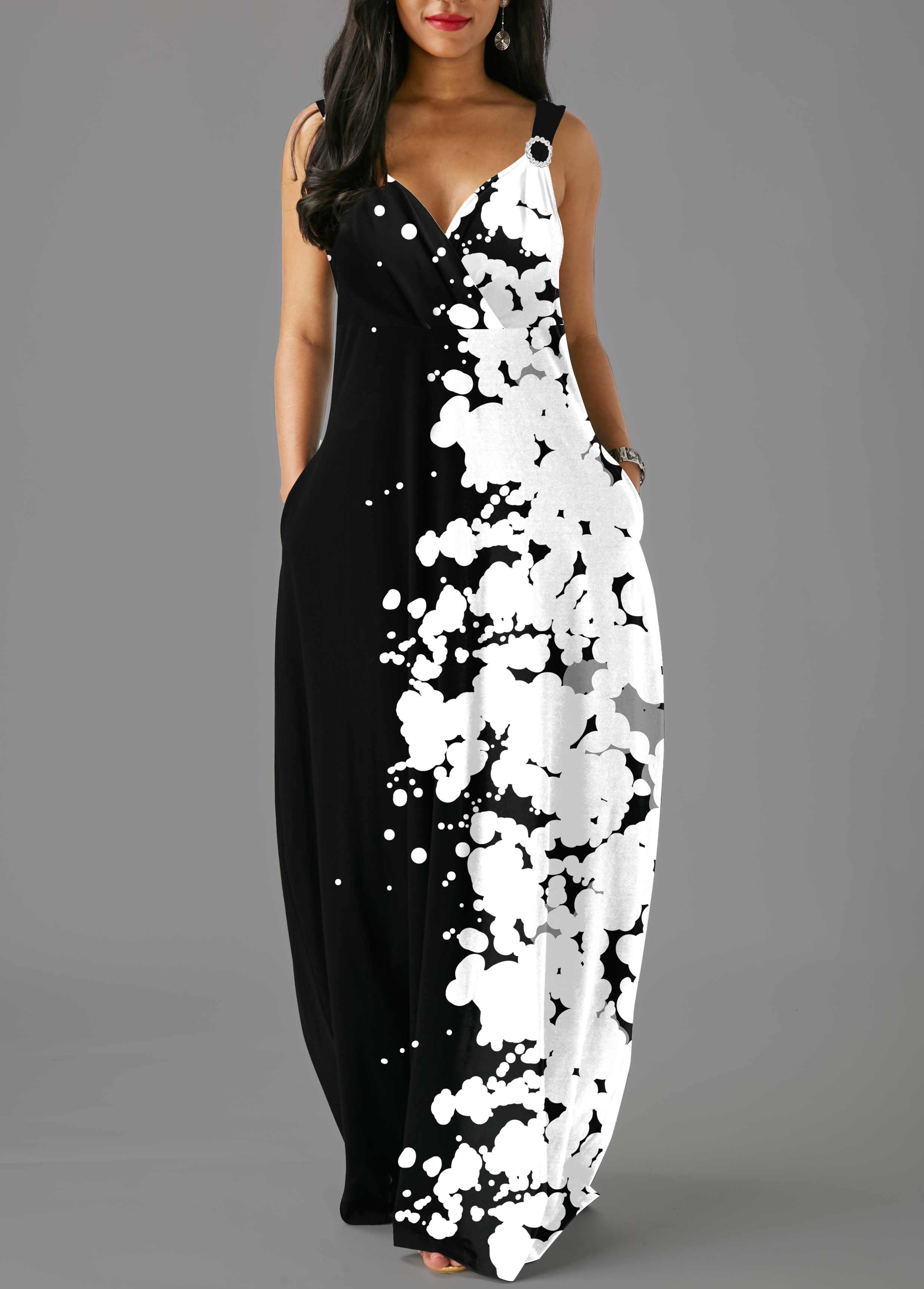 Spaghetti Strap Side Pocket Printed Maxi Dress