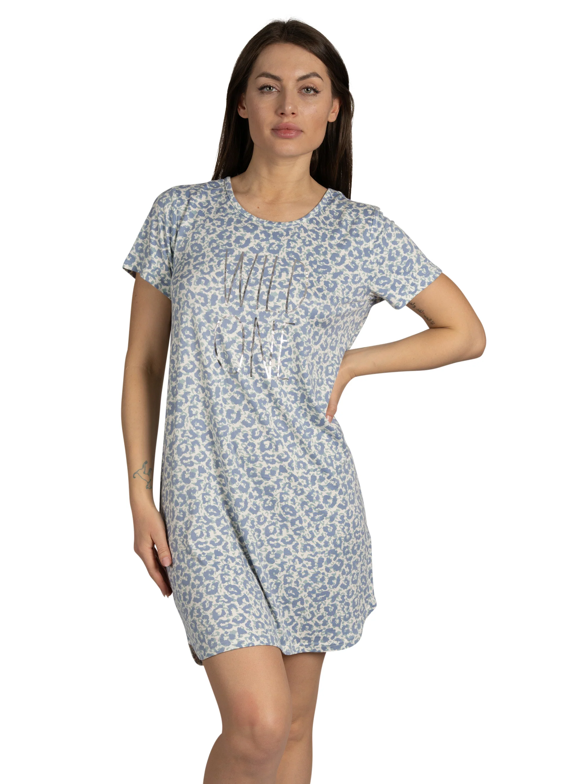 Women's 2-Pack Short Sleeve Shirttail Nightshirts Blue 