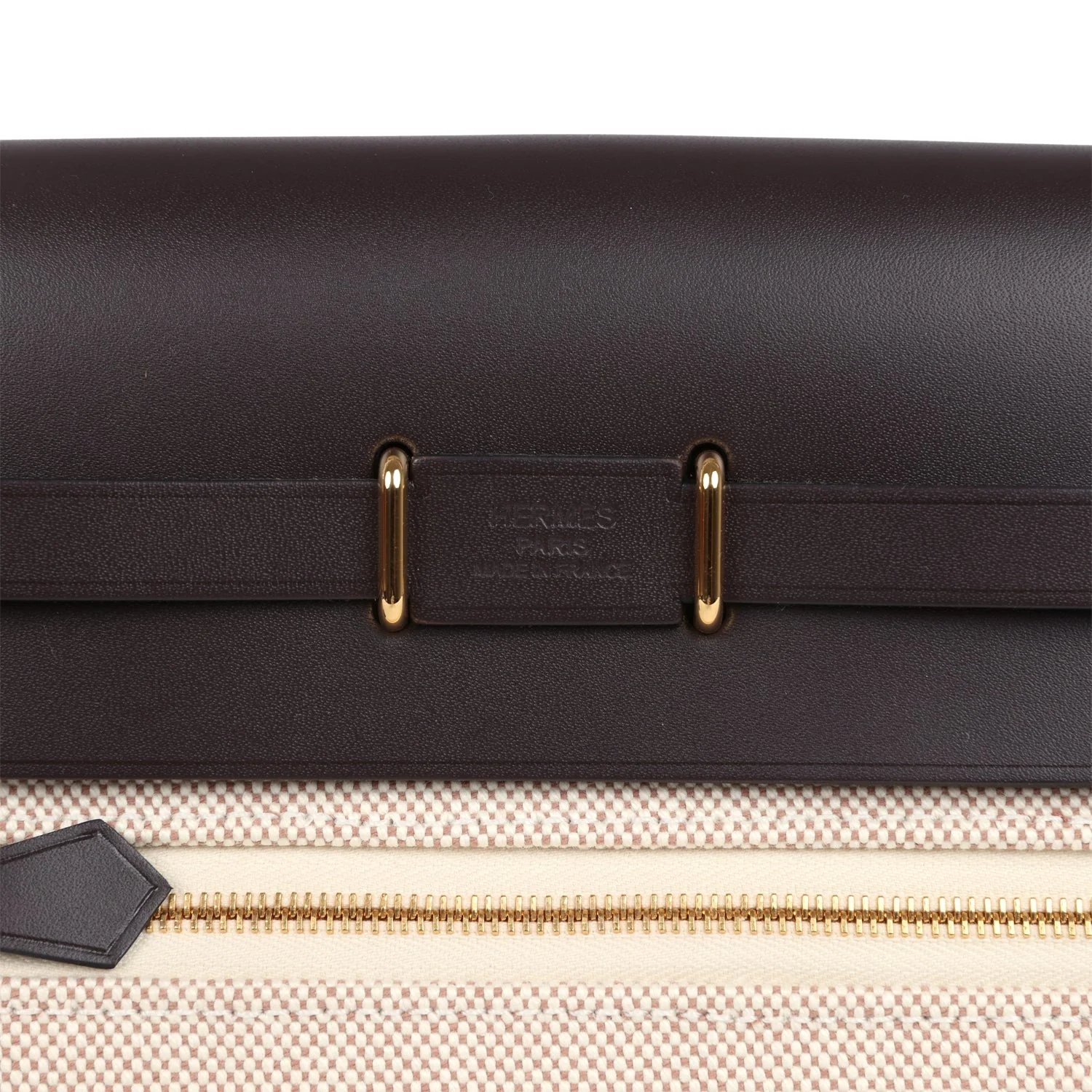 Hermes Herbag Zip 20 Mini Ecru, Beige Toile H Canvas, Ebene Vache Hunter Gold Hardware