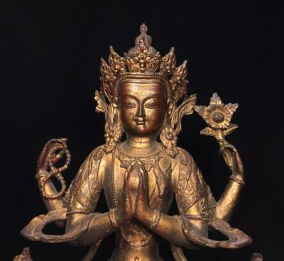 36CM Old Chinese Bronze Gilding Statue Buddha CK154