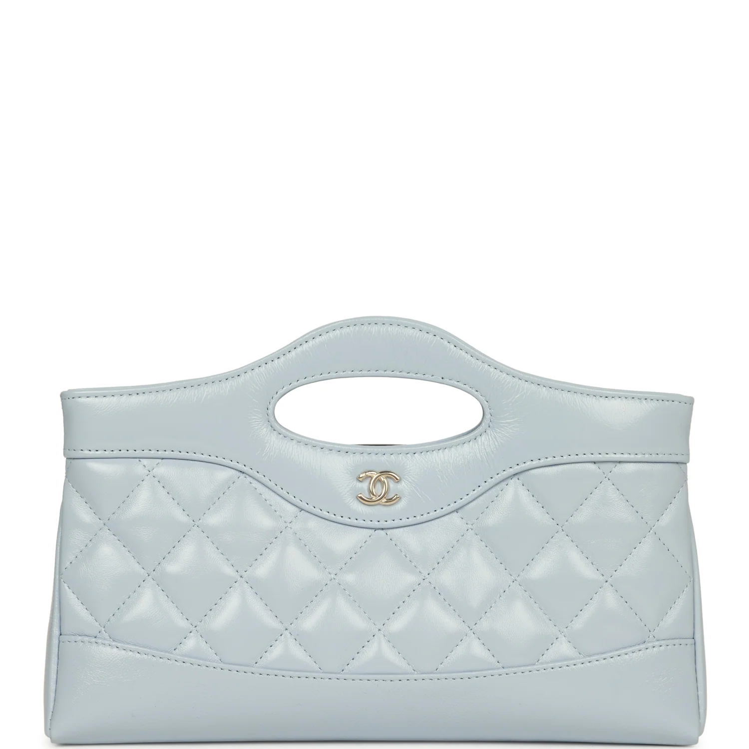 CHANEL 31 Clutch With Chain Light Blue Shiny Lambskin Light Gold Hardware
