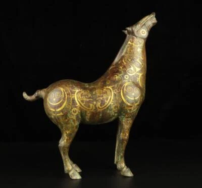 48CM Old Chinese Bronze Gilding Statue w/ horse CK384