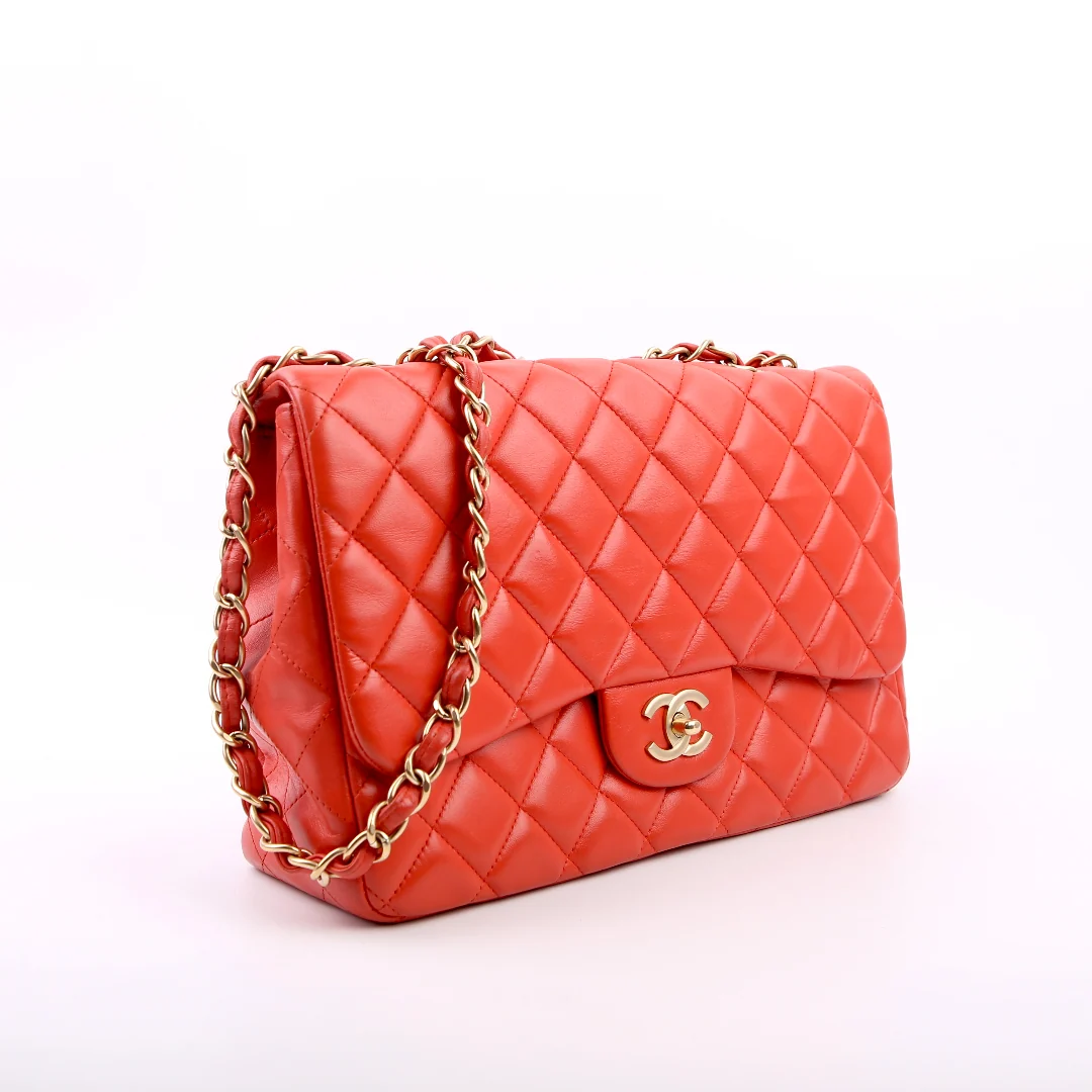 CHANEL Classic Flap Jumbo Lambskin 13M Orange/Gold