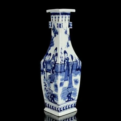 39CM Kangxi Signed Old Chinese Blue & White Porcelain Vase w/ figure CK25