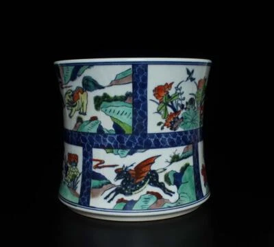 Yishantang Signed Old Chinese Blue and White Porcelain Brush Pot w/flower