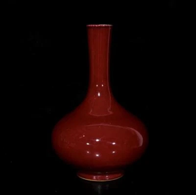 34CM Yongzheng Signed Old Chinese Red Glaze Vase N444