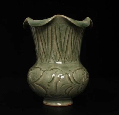 17CM Old Fine Chinese Yue Kiln Pot Jar w/flower