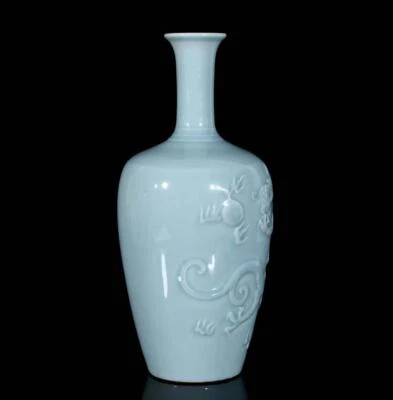 31CM Kangxi Signed Old Chinese Pink Blue Glaze Vase W/dragon N3664