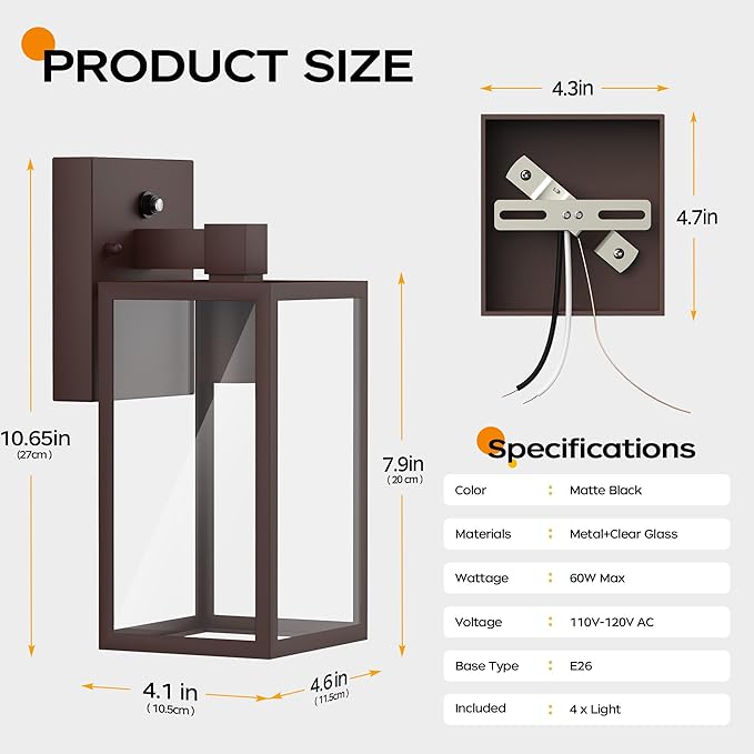 YARDLUME Oil Rubbed Bronze Dusk to Dawn Porch Lights Fixtures