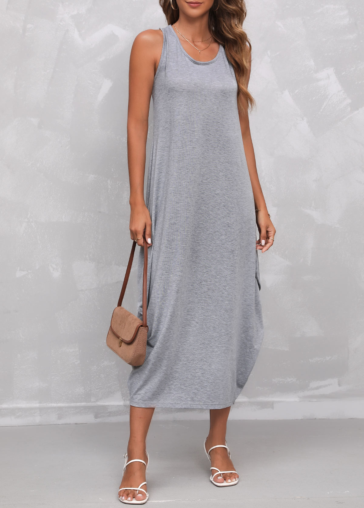 Light Grey Sleeveless Round Neck Dress