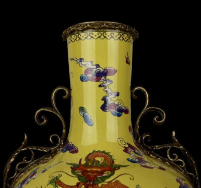 45CM Qianlong Signed Old Chinese Famille Rose Vase w/dragon N4014