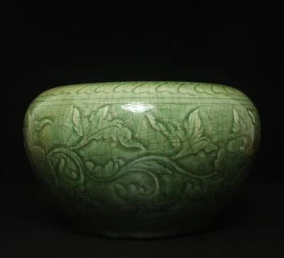 Old Chinese Green Glaze Brush Washer w/flower