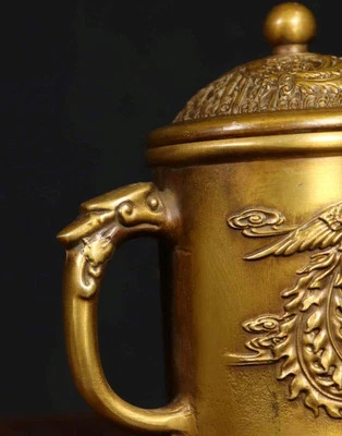 Qianlong Signed Old Chinese Copper Cup w/dragon N4179