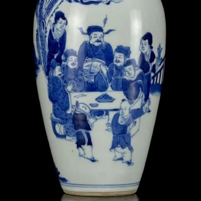 Yongzheng Signed Old Chinese Blue and White Vase W/figure N1180
