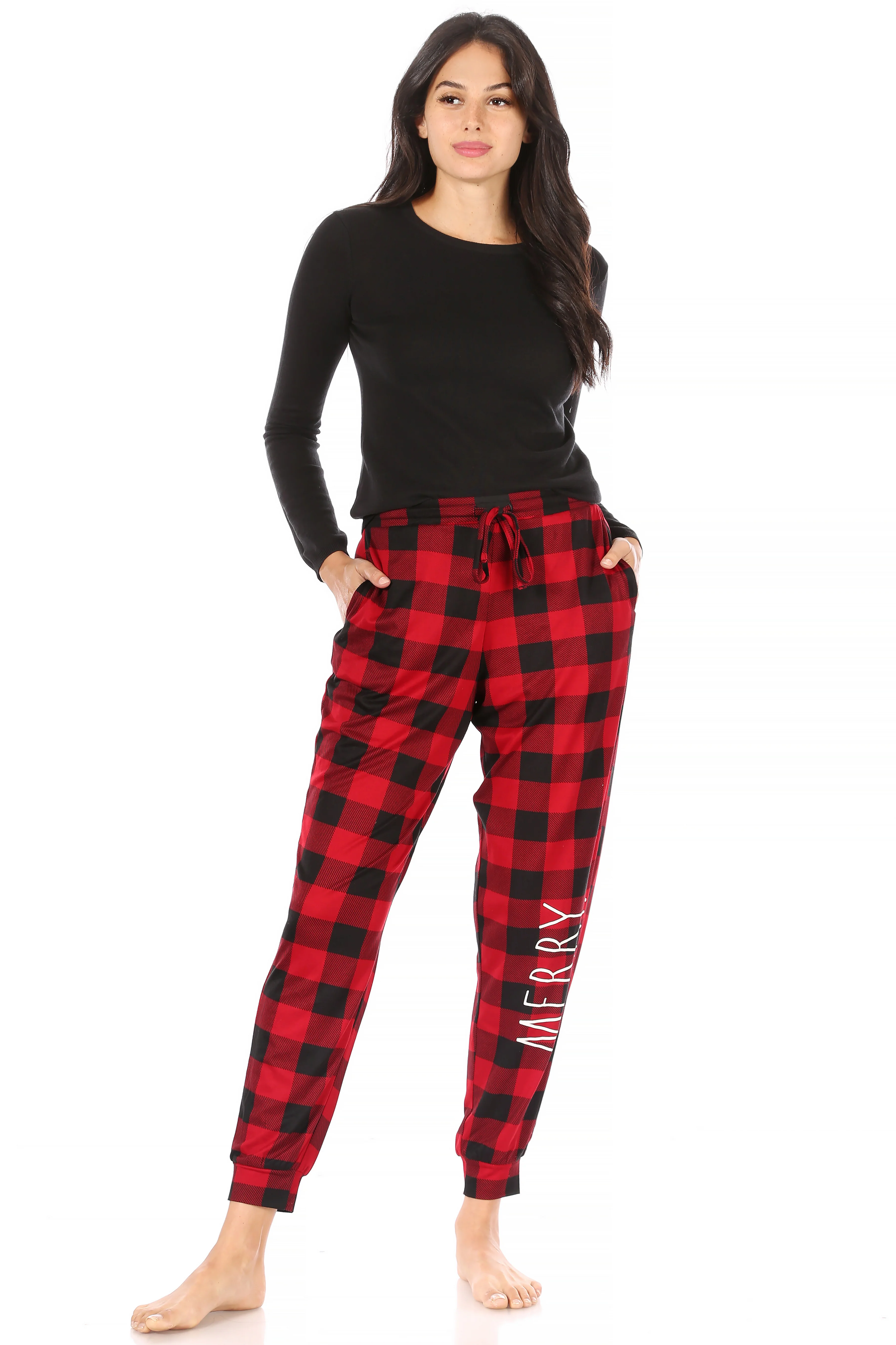 Women's 2-Pack Drawstring Jogger Set Plaid 