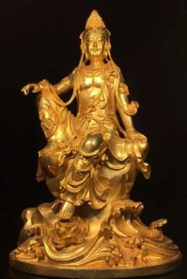 46CM Old Chinese Bronze Gilding Statue Buddha CK585